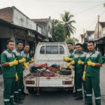 Tim teknisi AC Puspa Cahaya AC berfoto bersama setelah pekerjaan