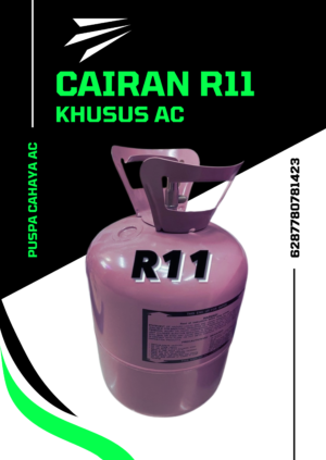 Teknisi AC sedang mengisi cairan R11 untuk perawatan sistem pendingin