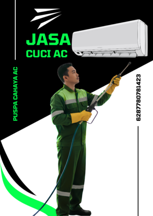 Teknisi AC sedang melakukan cuci AC Central di area gedung